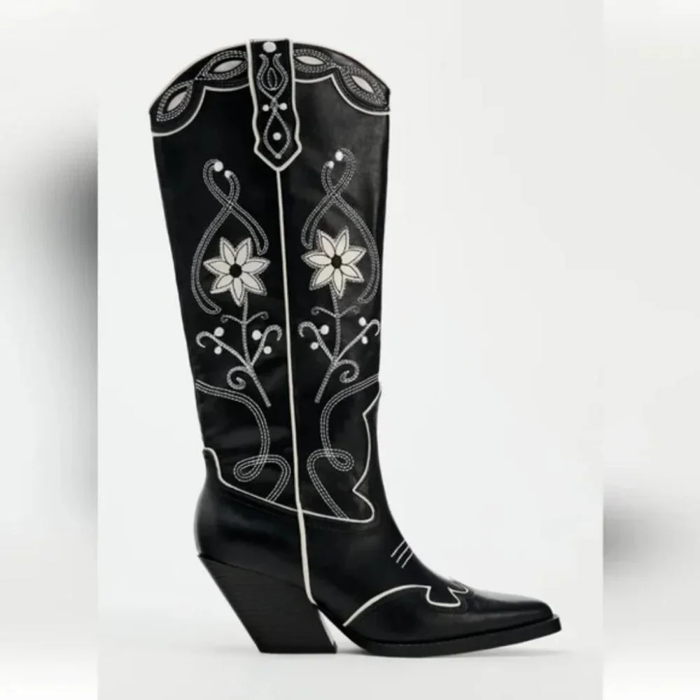 ZARA HEELED FLORAL COWBOY BOOTS - Picture 3 of 7